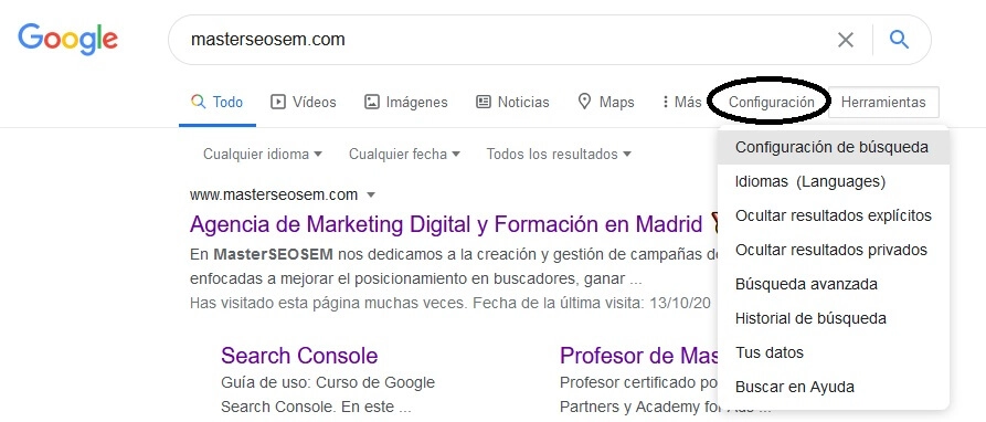 herramientas google configuracion